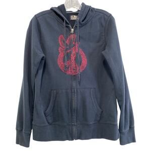 Vintage Y2K Lucky Brand Full Zip Jacket Hoodie Sz L Bird Peace Love Embroidered